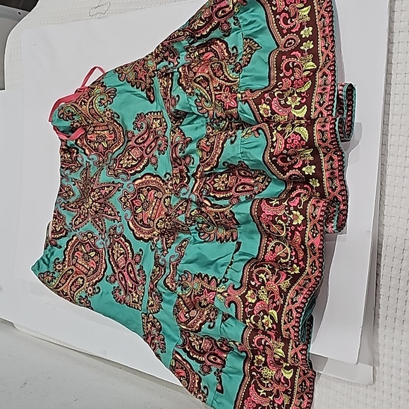 Tibi Paisley Skirt, draw string skirt Size 4 with slide hooks Green Pink brown - Picture 5 of 11